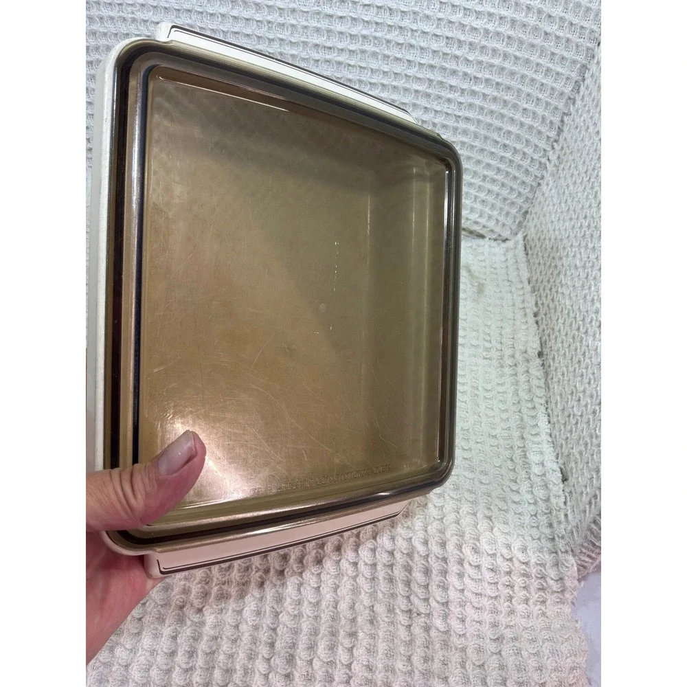 Vintage Unisex Microwave Cooking Etc. Square Casserole Dish Cream Brown